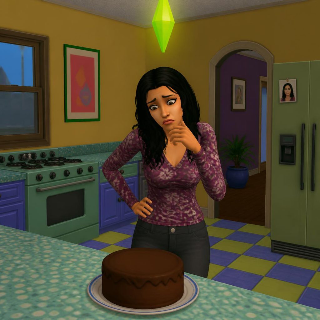 Sims 2 woman with plumbop experiencing PMS symptoms sims 2 style (2)